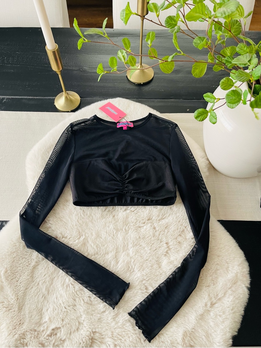 Edikted black mesh crop top XSMALL womens nwt